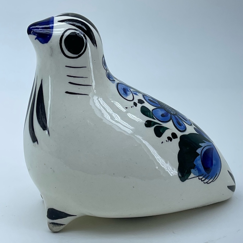 Tonala Bird Blue White Dove Pigeon Folk Art Pottery Boho Mexico Art Bohemian